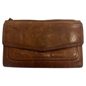 Vintage Fossil Pebble Tan Leather Clutch